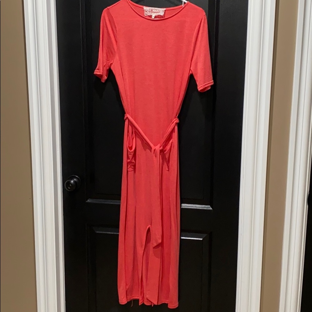 Coral short sleeved maxi dress